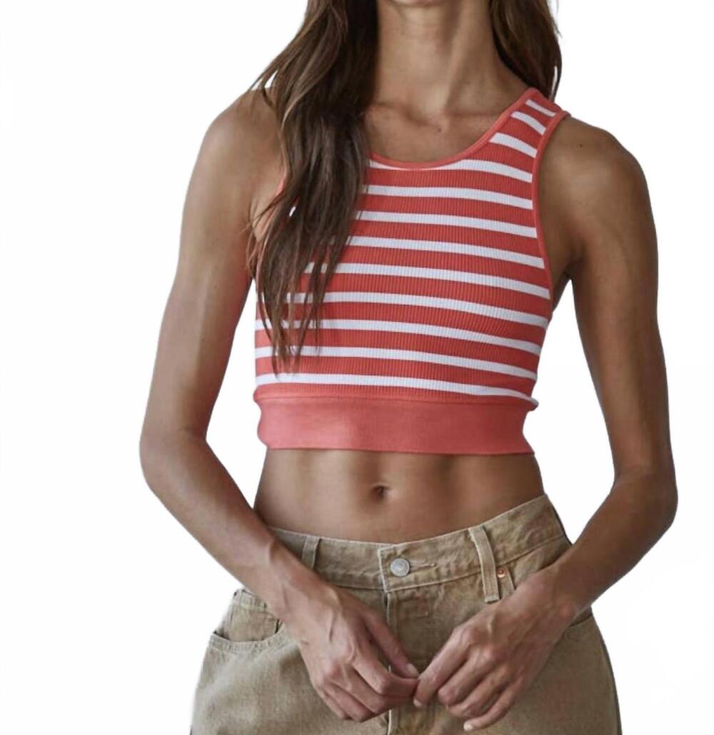 NEW BY TOGETHER ribbed striped racer back tank top in cherry pink white